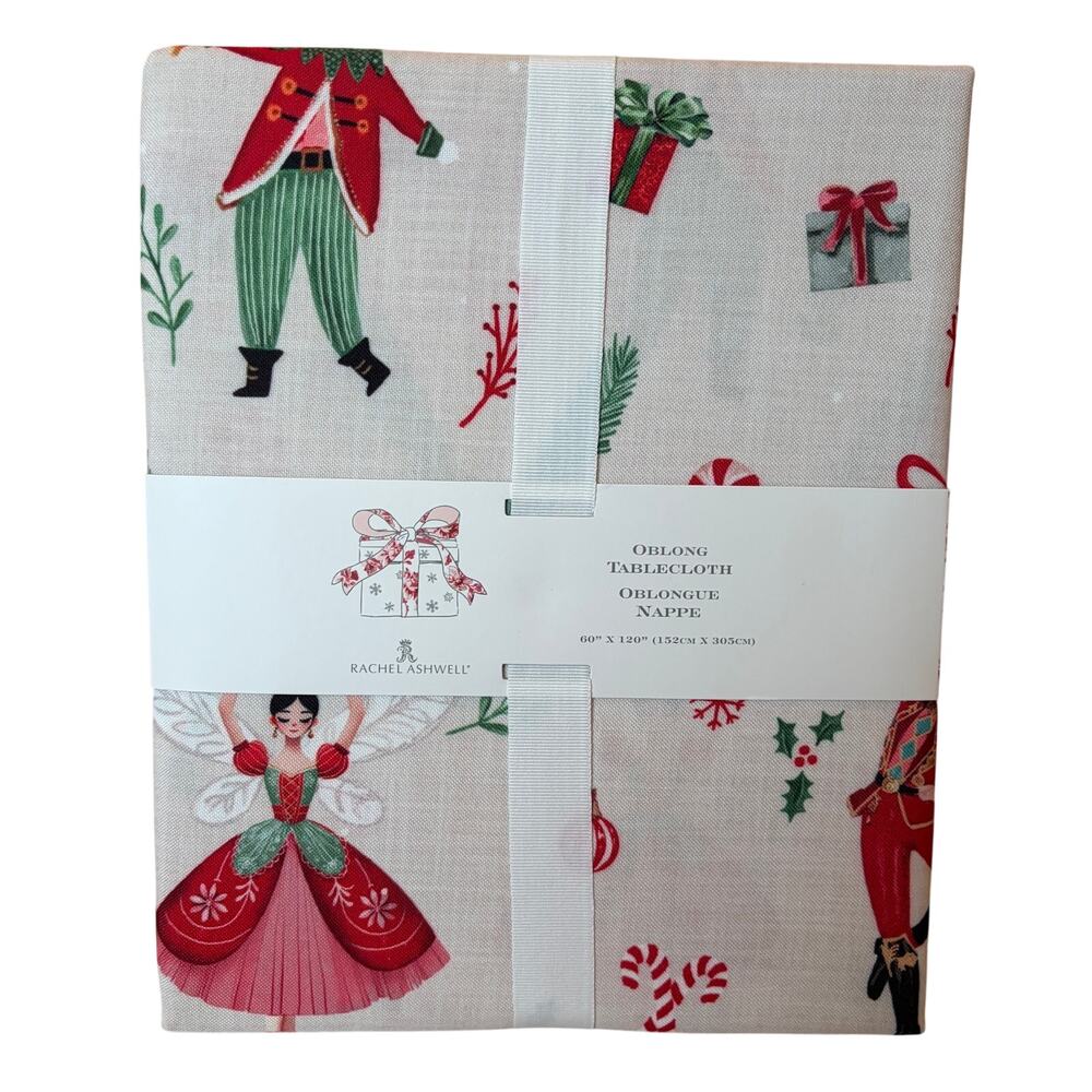 Rachel Ashwell Nutcracker Ballet Tablecloth 60x120 Festive Christmas Decor NEW